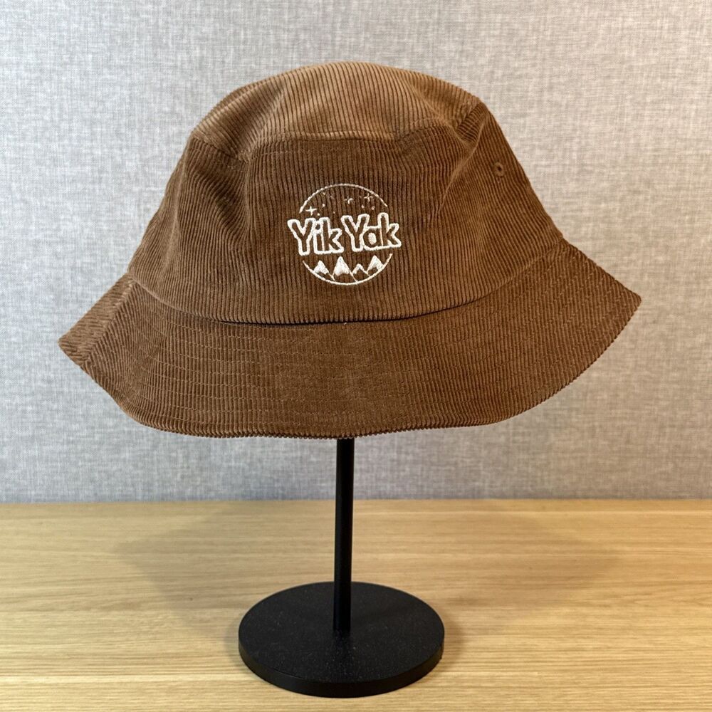 Yik Yak Brown Corduroy Bucket Hat Embroidered Logo Mountain Nature Streetwear